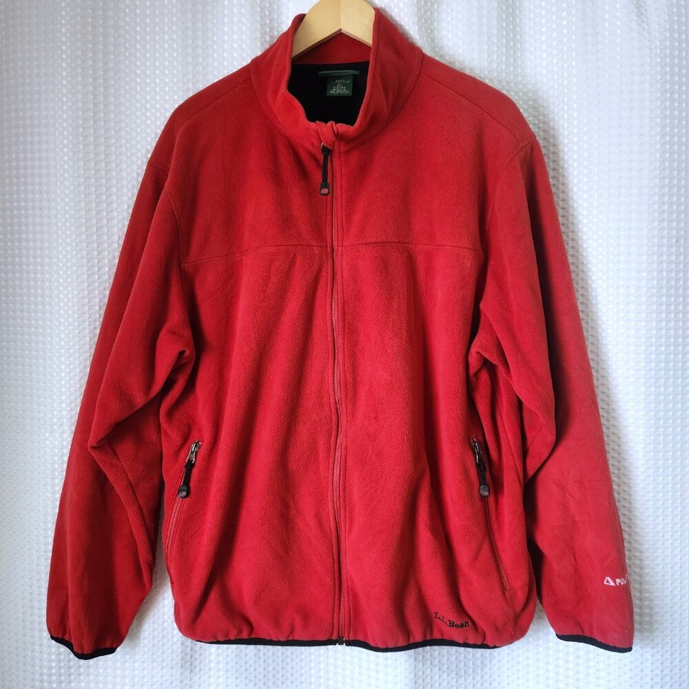 LL Bean XL Polartec Fleece Jacket Red Mesh Lined Weather Channel Full Zip Outdoo